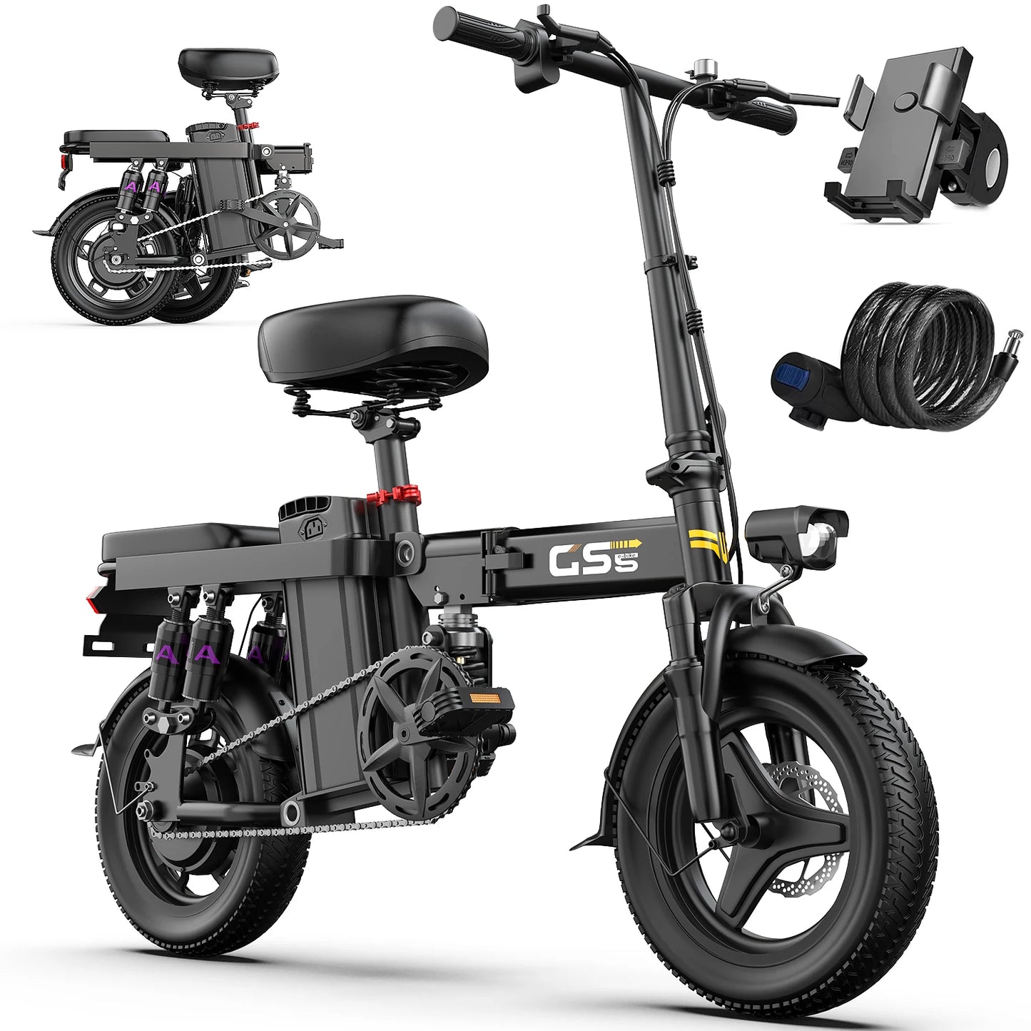 UPlee GS5 48V 15Ah Folding Electric Bike For Adults 20 Mile Range