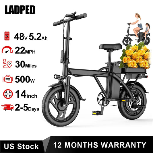 Ladped Foldable Electric Bike 500W 48V Two Seat Adults