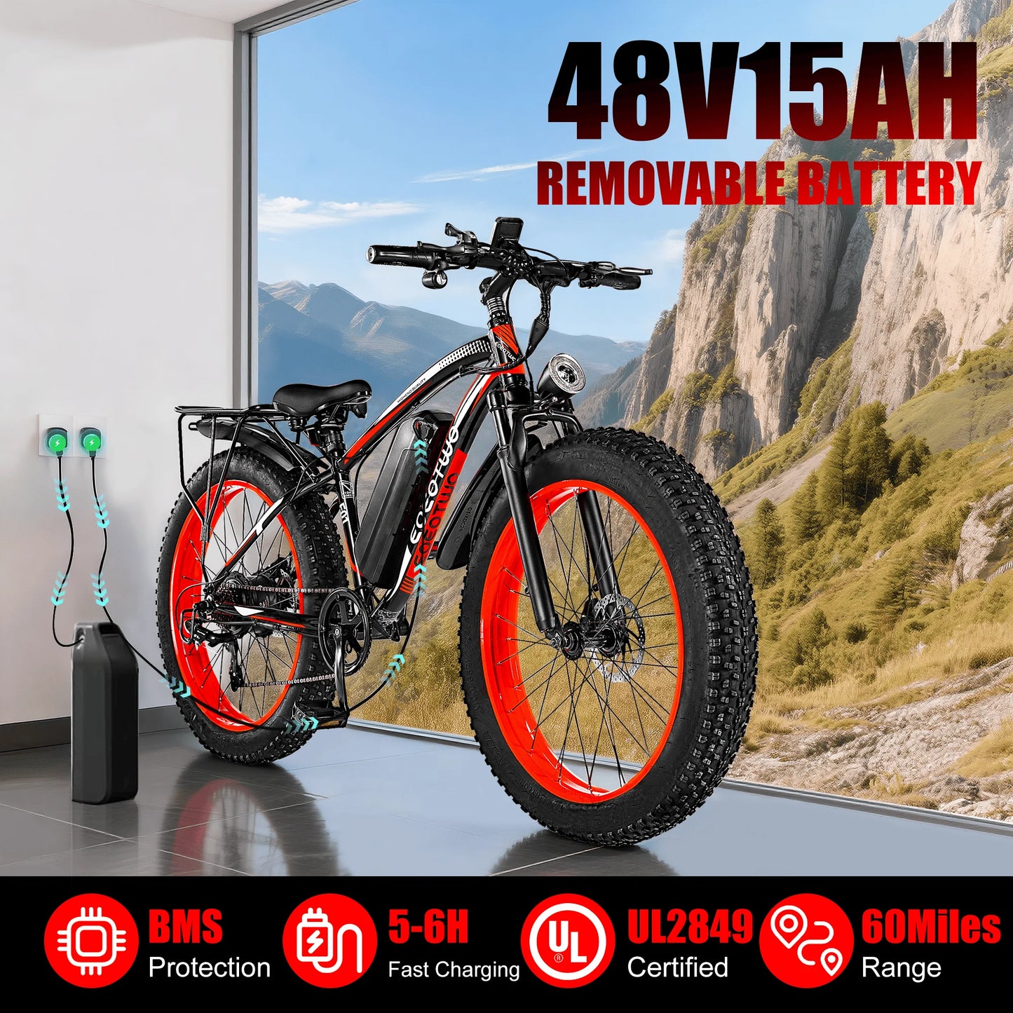 EOEOTWO 1500W 48V Electric Bike With 15Ah Battery And Fat Tires