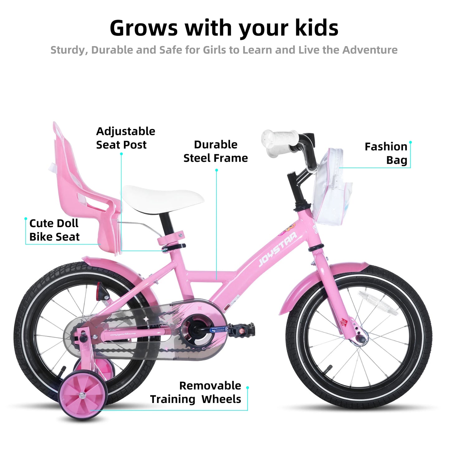 Joystar Girls Bike With Training Wheels Doll Seat And Basket