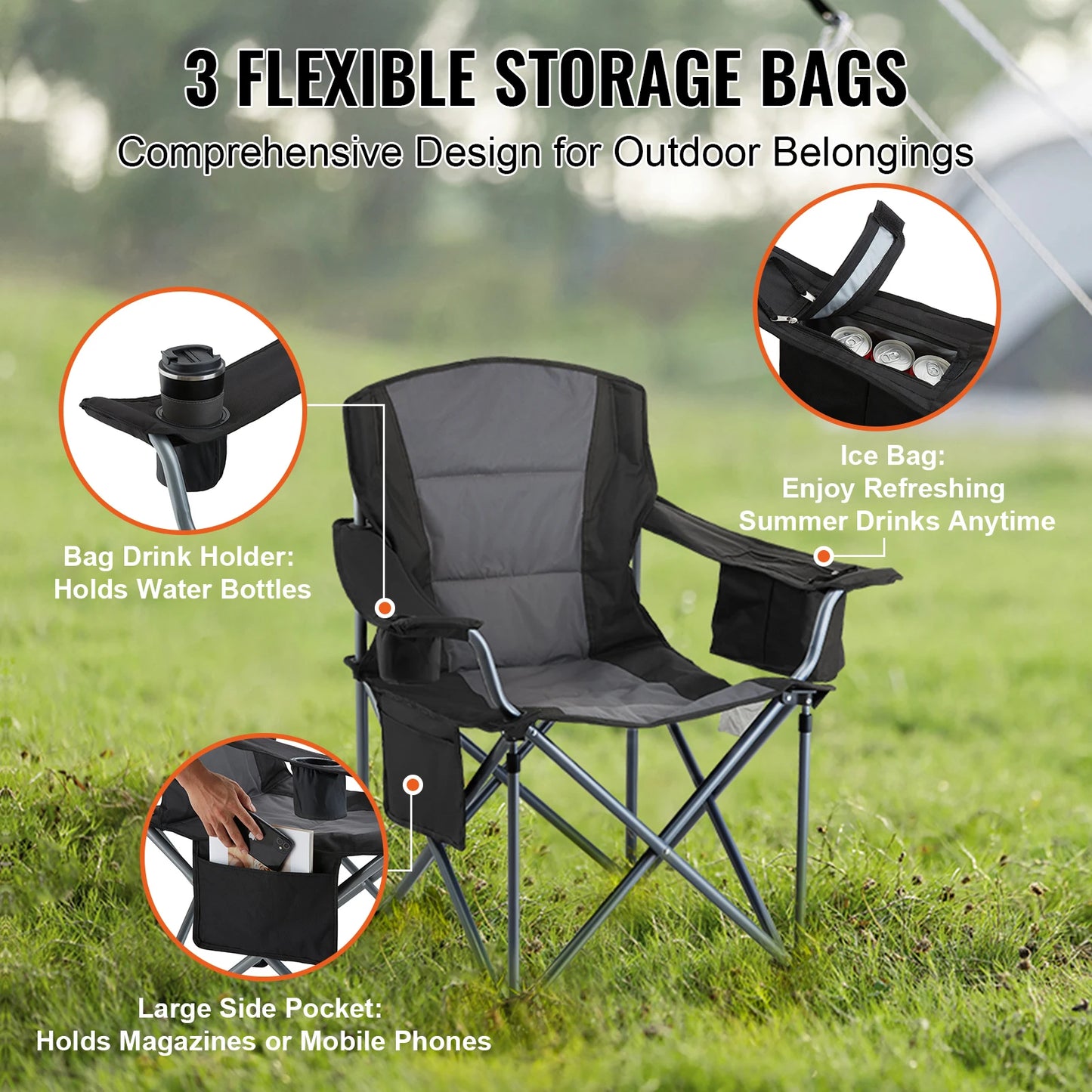 VEVOR Camping Folding Chair With Quad Lumbar Back Support