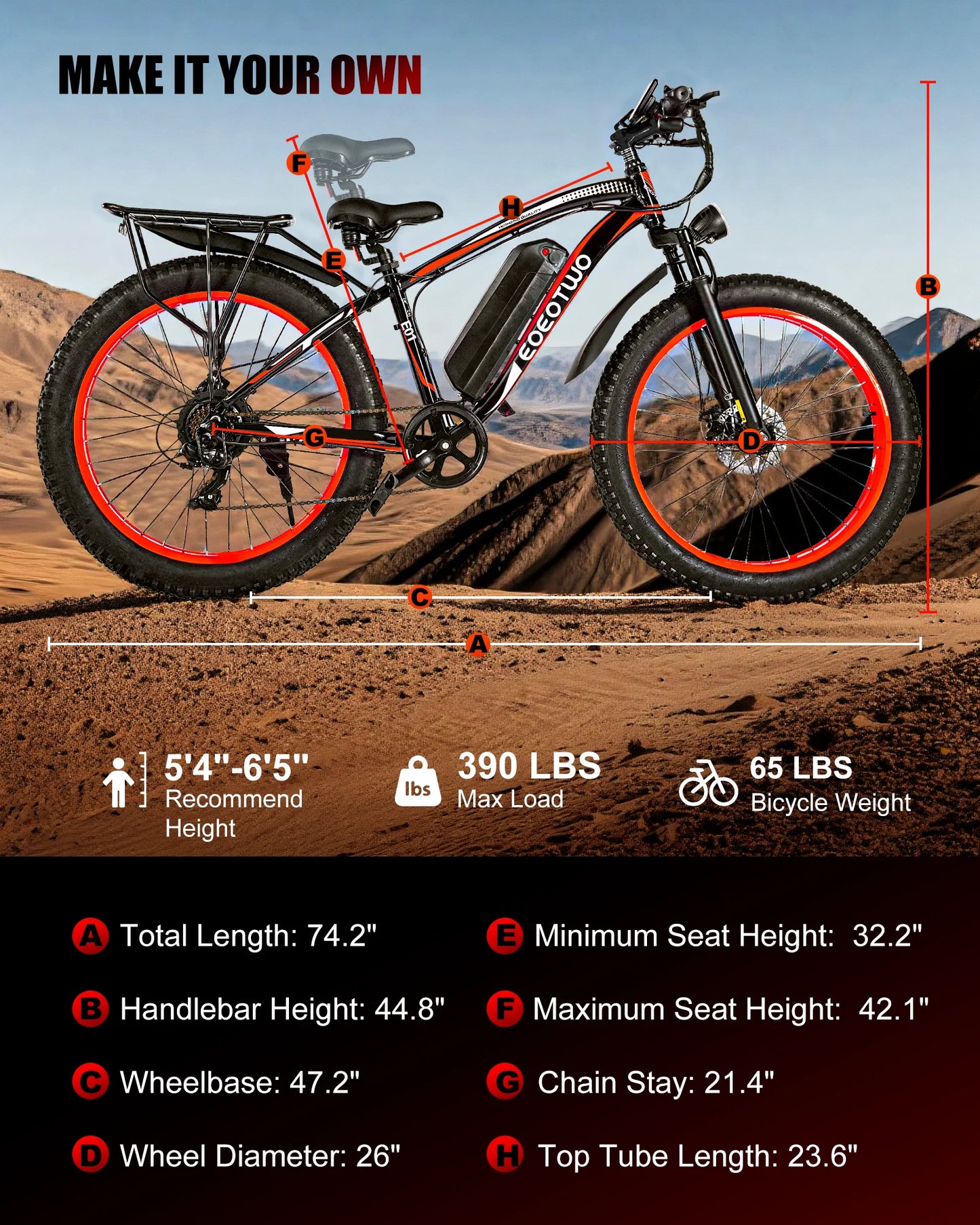 EOEOTWO 1500W 48V Electric Bike With 15Ah Battery And Fat Tires