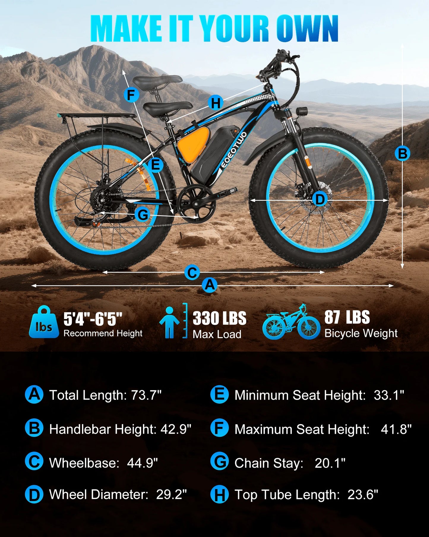EOEOTWO Electric Bike 1500W Peak Fat Tire Ebike For Adults 30 MPH