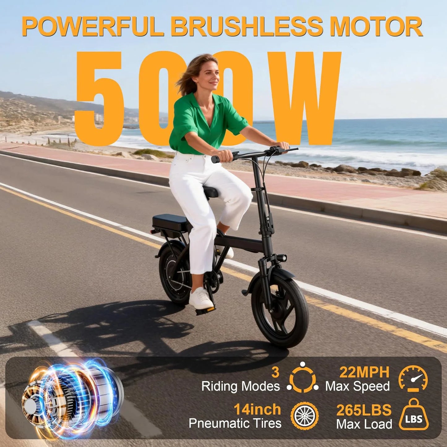 Ladped Foldable Electric Bike 500W 48V Two Seat Adults