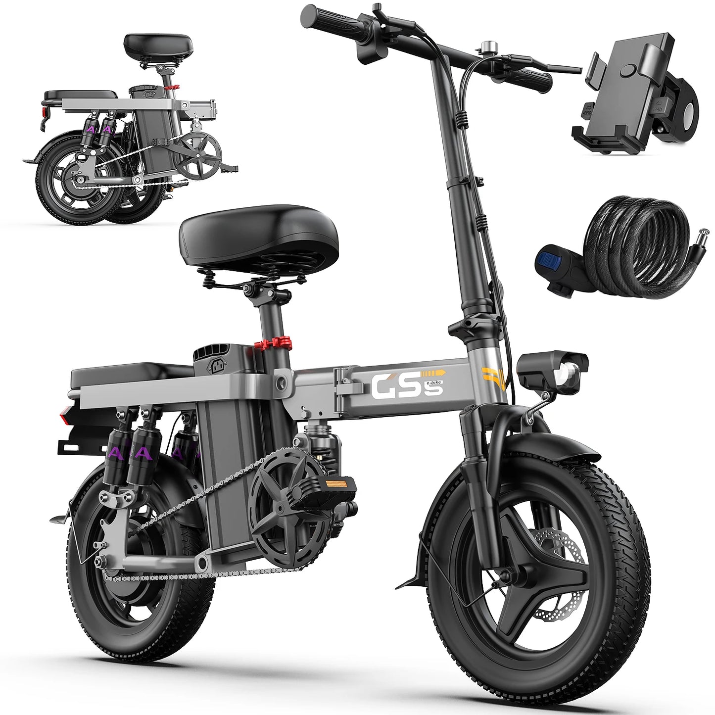 UPlee GS5 48V 15Ah Folding Electric Bike For Adults 20 Mile Range