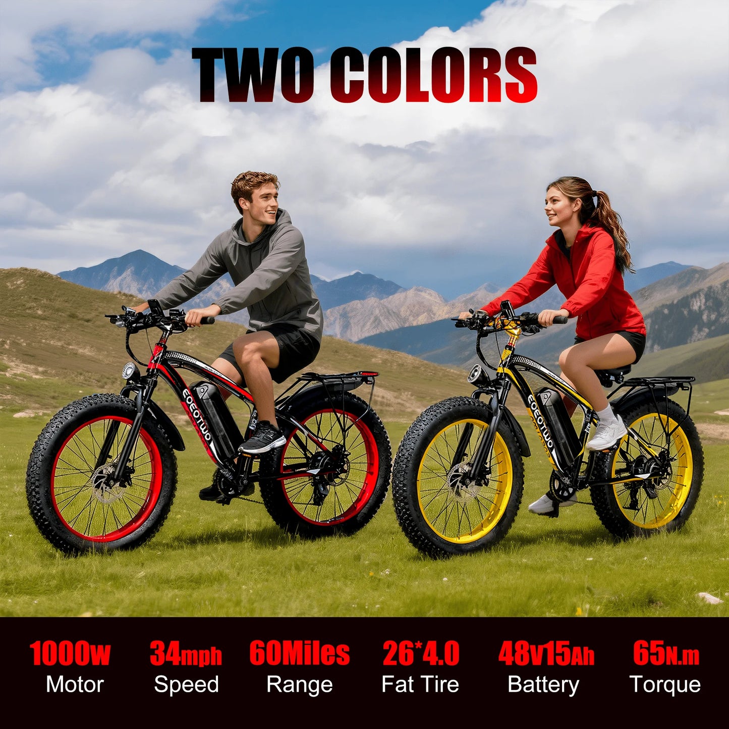 EOEOTWO 1500W 48V Electric Bike With 15Ah Battery And Fat Tires