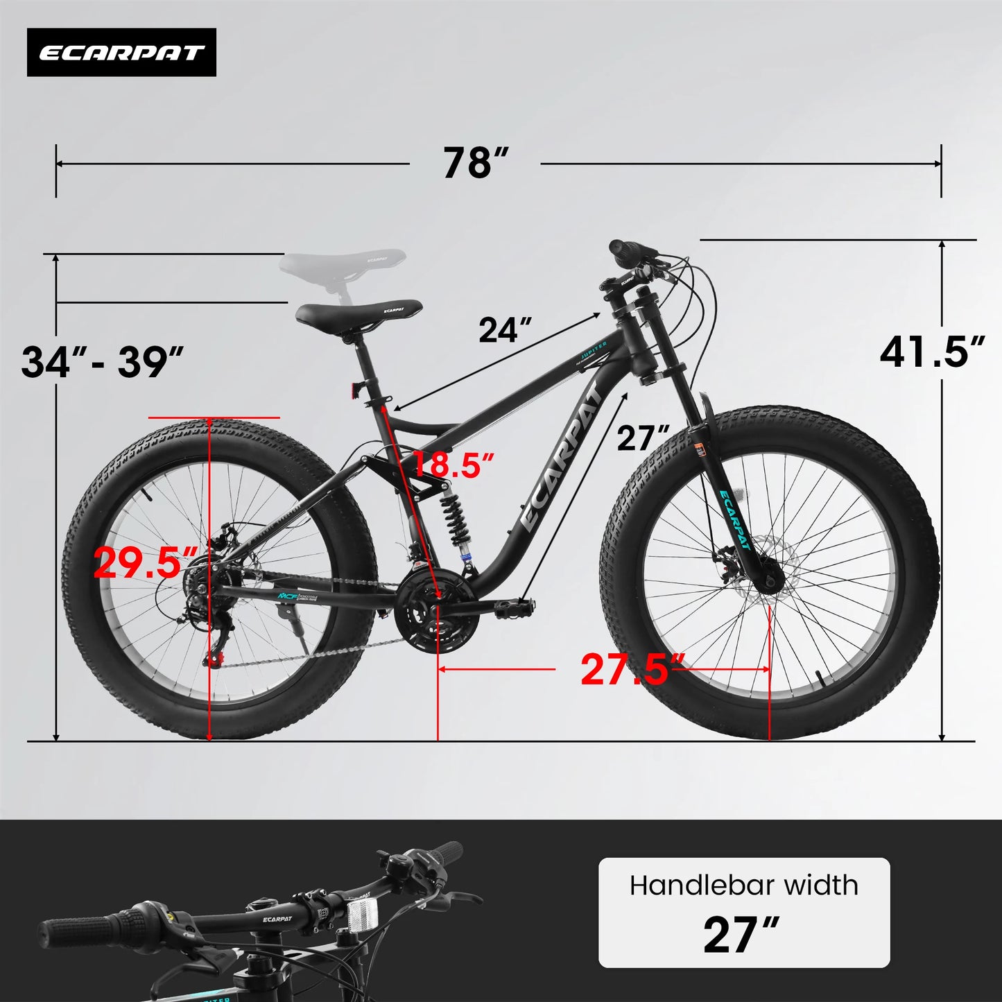 Fat Tire Full Suspension Mountain Bike With Brakes 21 Speed