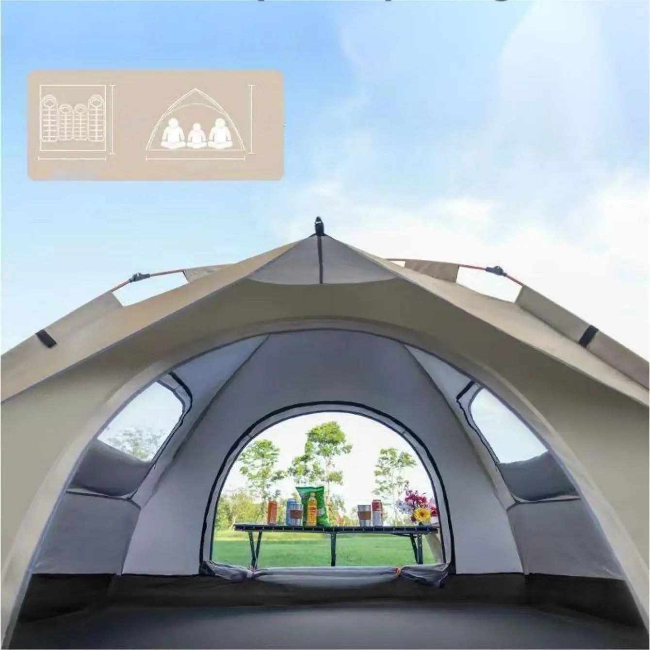 Pakicetus Quick Automatic Opening Camping Tent With Two Doors And Windows
