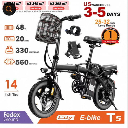 HEZZO T5 Folding Electric Bike For Adults 48V 350W