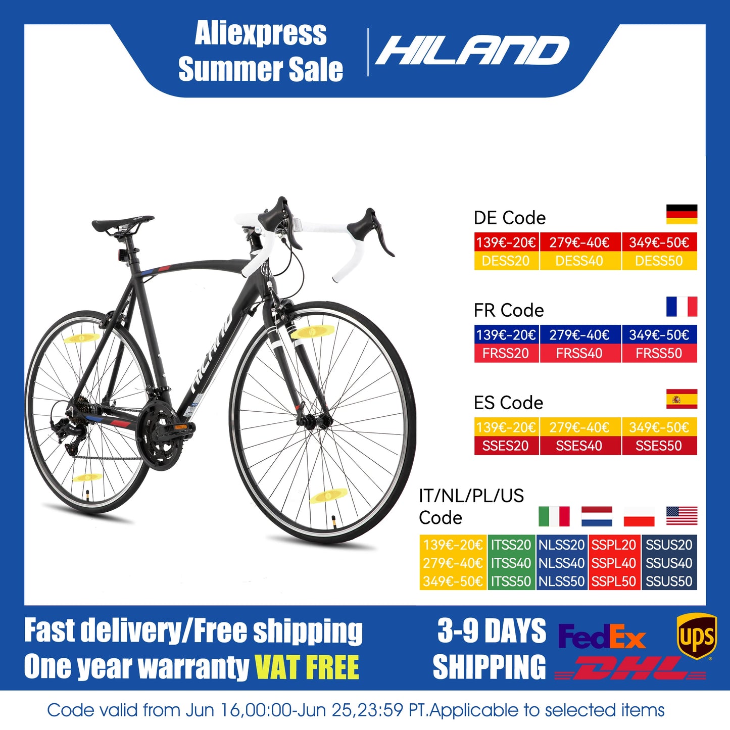 Hiland Road Bike 14 Speed Lightweight Aluminum Frame For Commuting