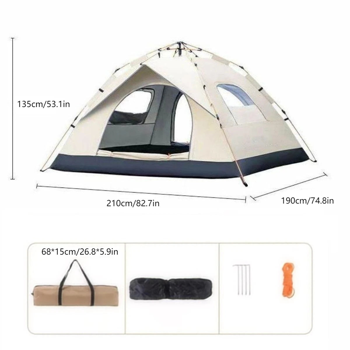 Pakicetus Quick Automatic Opening Camping Tent With Two Doors And Windows