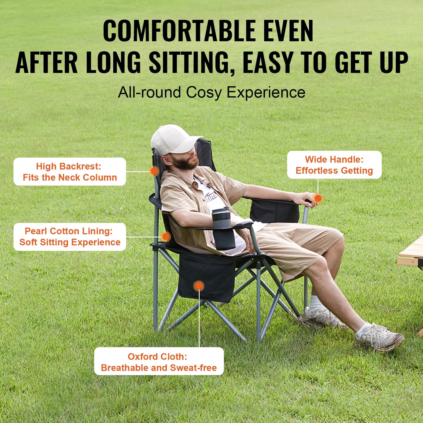 VEVOR Camping Folding Chair With Quad Lumbar Back Support